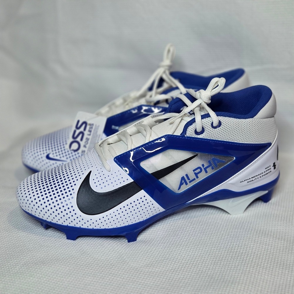 NEW Nike Alpha Menace 4 Pro Football Cleats White Royal Blue FZ7702-107 Men 12.5